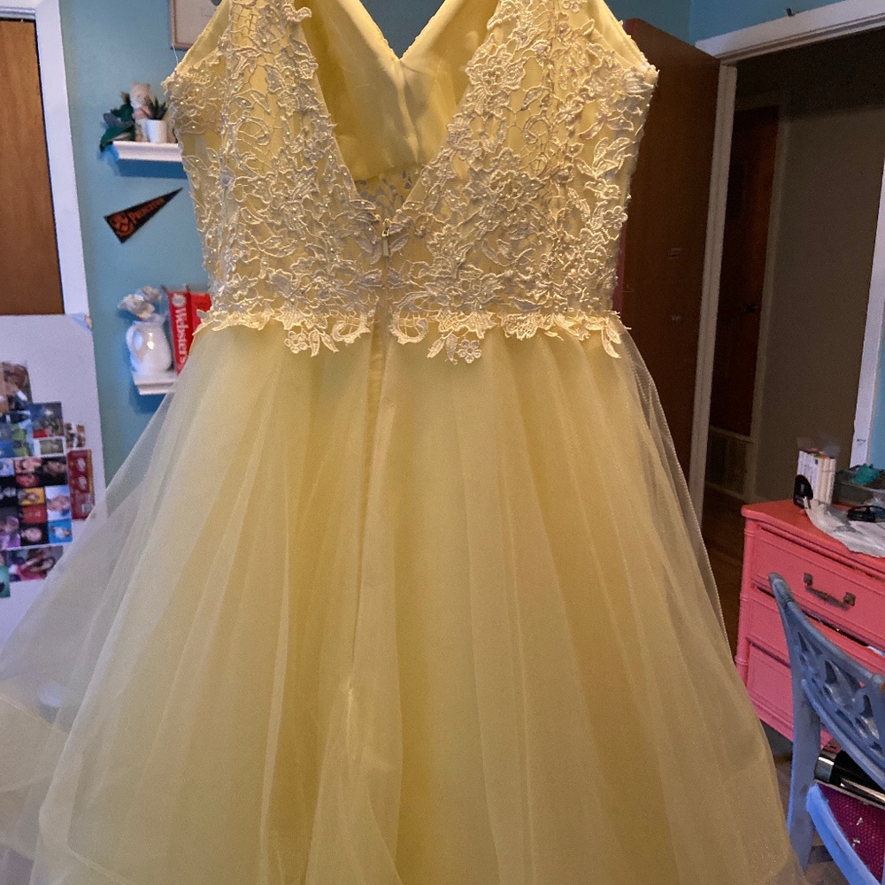 Yellow floor length prom dress